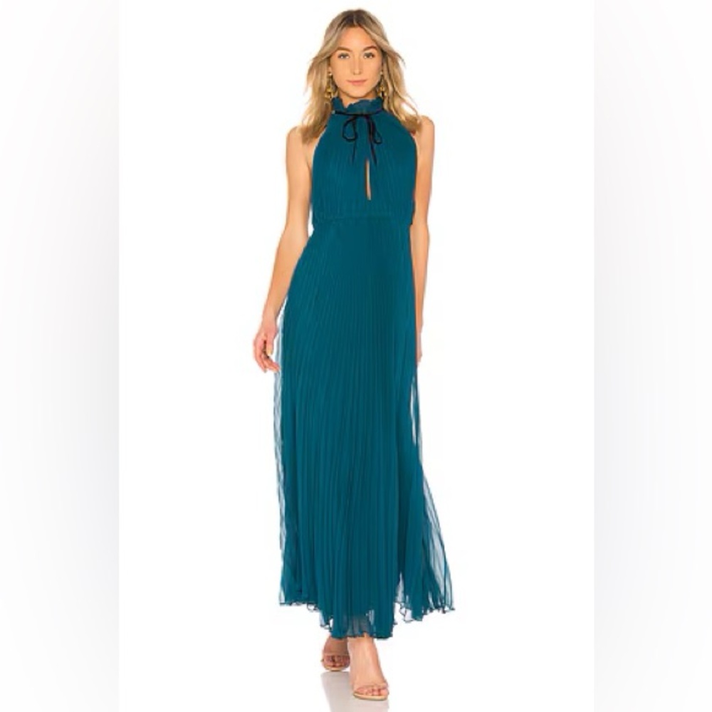 Jill Jill Stuart High Neck Pleated‎ Gown in Jasper Green Size 0 NEW